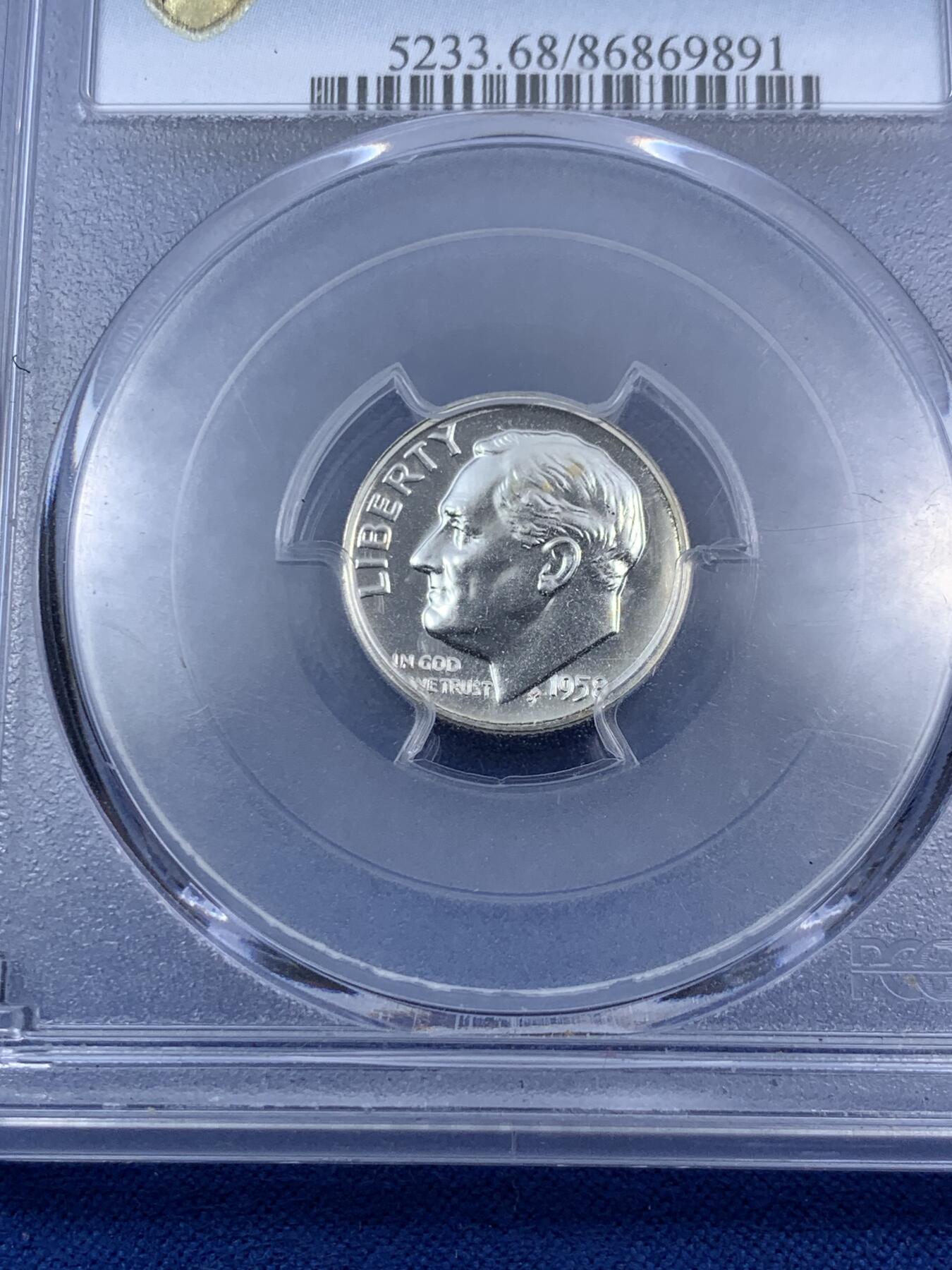 《竞宝斋》第280场- 周日，周一 ，周二3场连拍 （全场包邮） PCGS PR68 美国1958年10分精制银币 50年代精制币要比60年代少得多