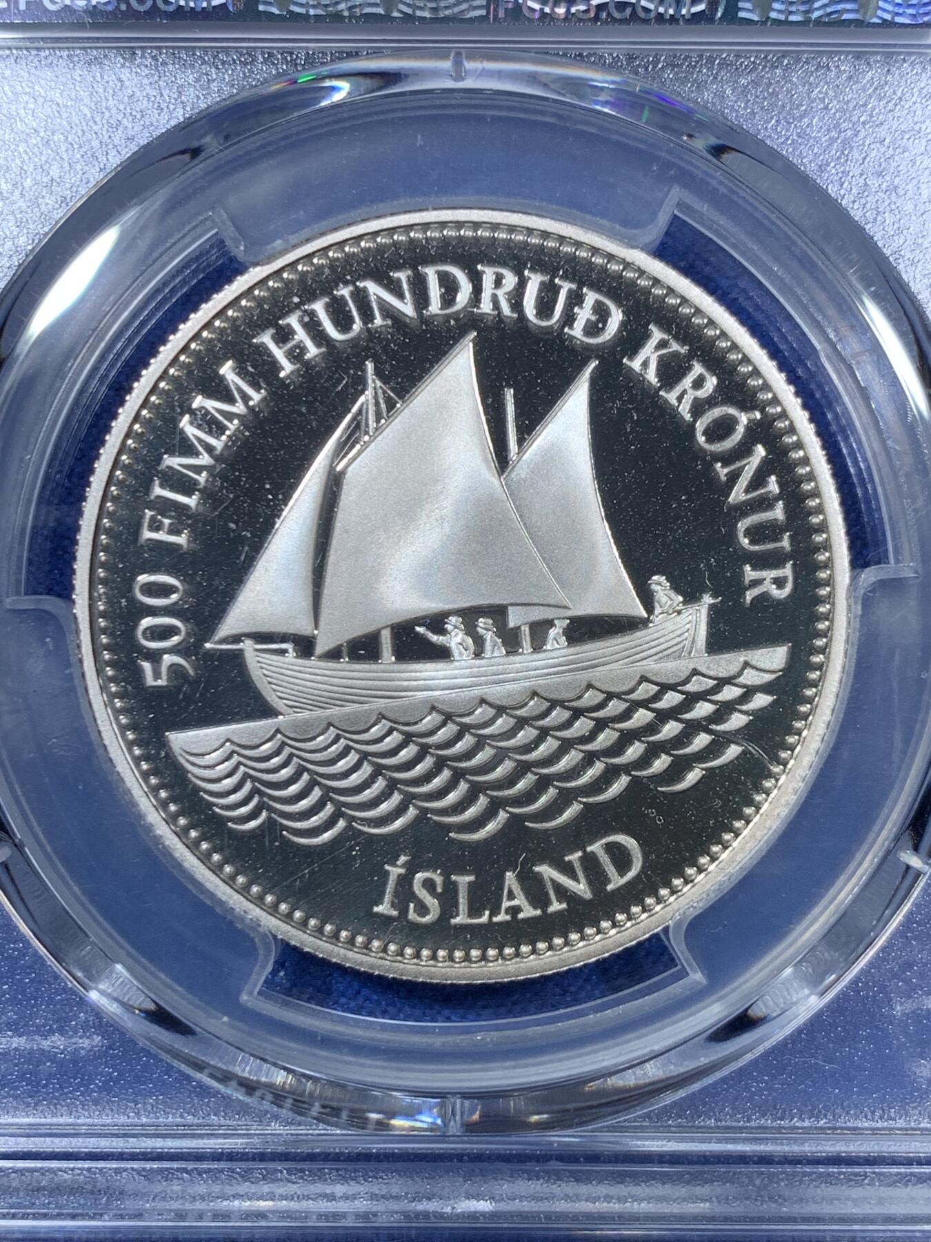 《竞宝斋》第280场- 周日，周一 ，周二3场连拍 （全场包邮） PCGS PR68DCAM 亚军分 冰岛1986年持剑女武神500克朗精铸大银币 精铸少见，国内裸币市价500元。深度镜面，完美状态