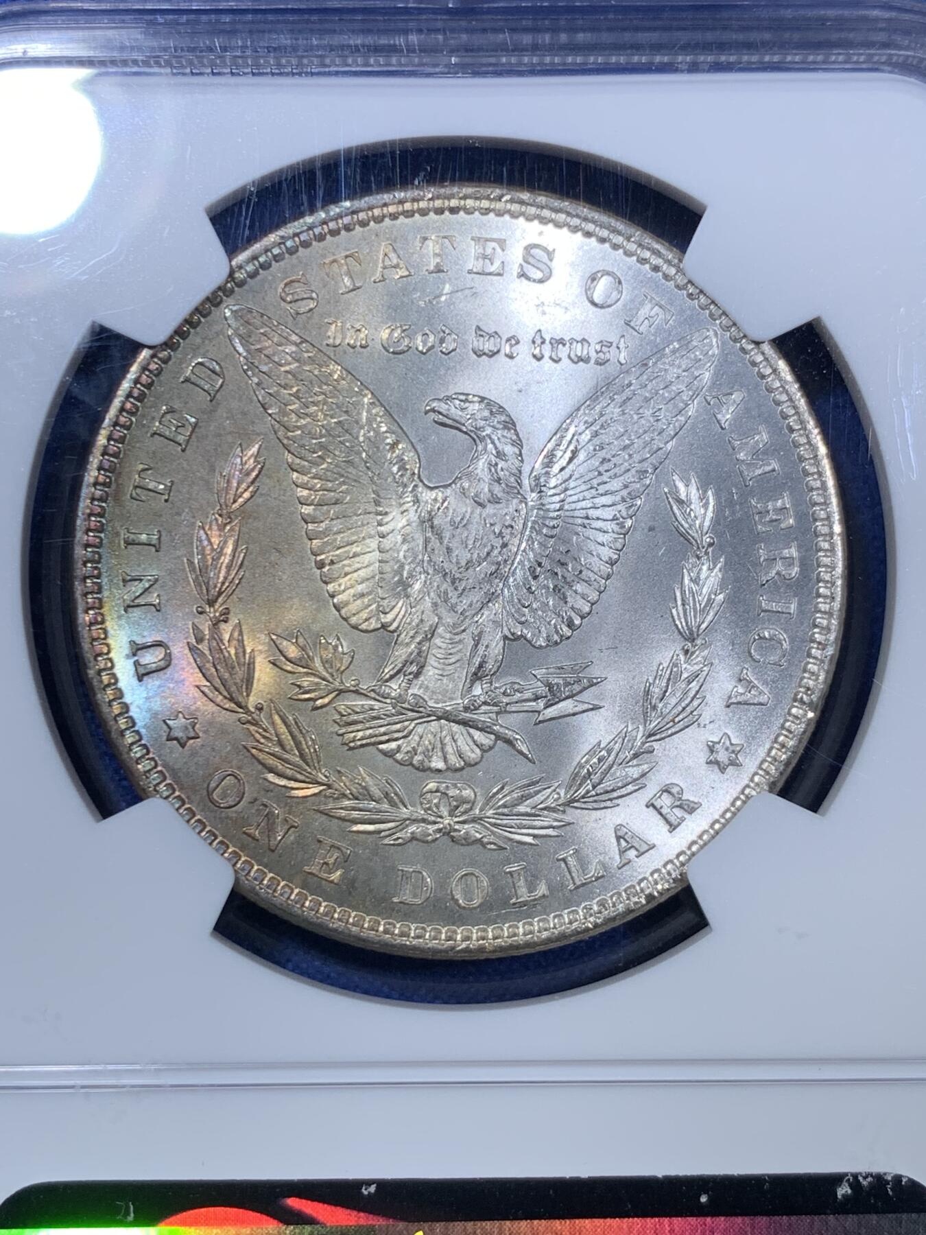 《竞宝斋》第280场- 周日，周一 ，周二3场连拍 （全场包邮） NGC MS66 美国 1896年 摩根银币 淡月牙彩 状态极佳