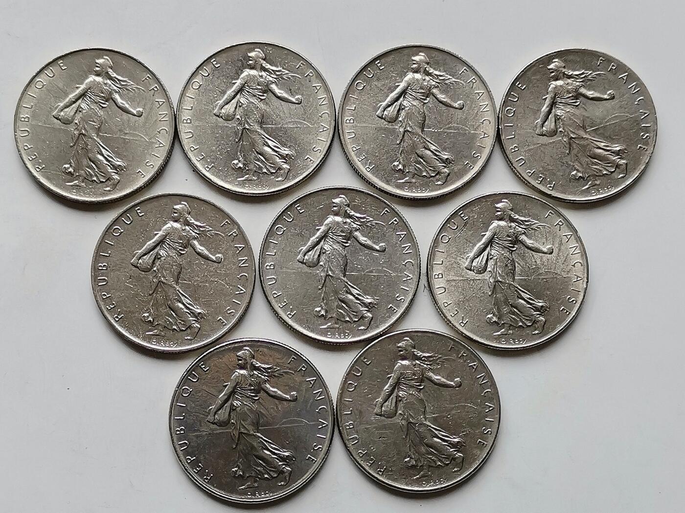 第一海外回流一元起拍收藏 散币专场 第97期 法国1法郎 9枚