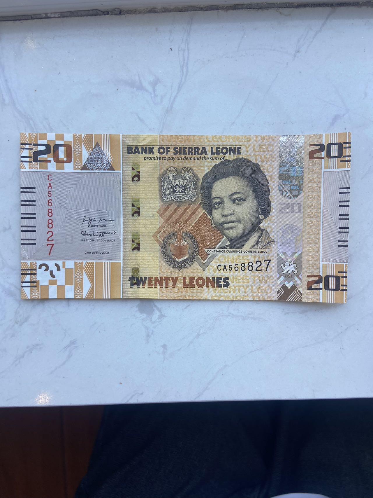 【炜奕收藏】裸钞专场第八期 塞拉利昂20利昂，unc品相