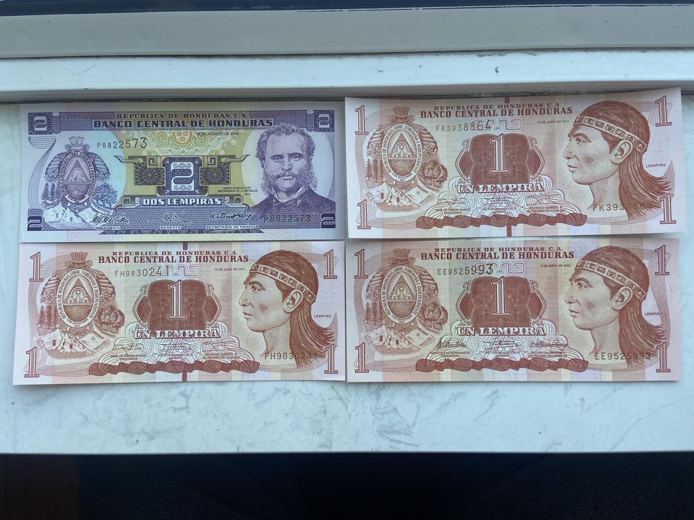【炜奕收藏】裸钞专场第八期 洪都拉斯4张一组，unc品相
