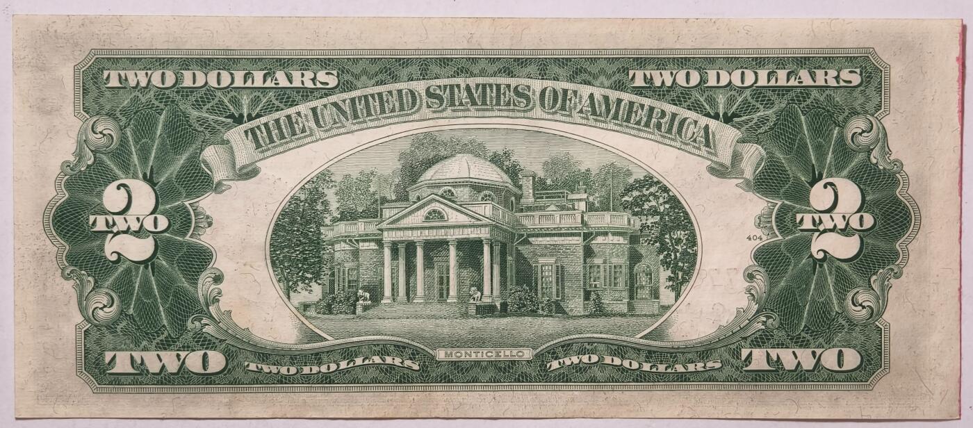 紫瑗钱币——第381期拍卖——纸币场 美国 1953年 C序列 托马斯·杰斐逊 2美元 红印 D政府券 AU