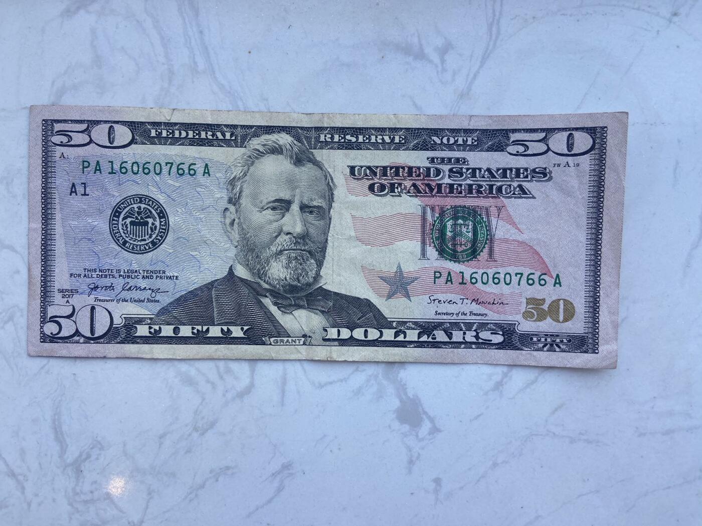 【炜奕收藏】裸钞专场第八期 2017年美国50美元，流通品相