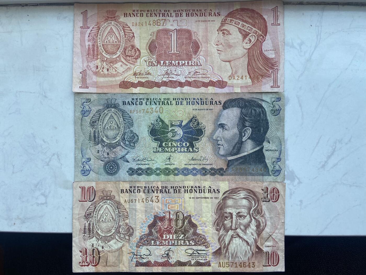 【炜奕收藏】裸钞专场第八期 洪都拉斯3张一组，流通品相