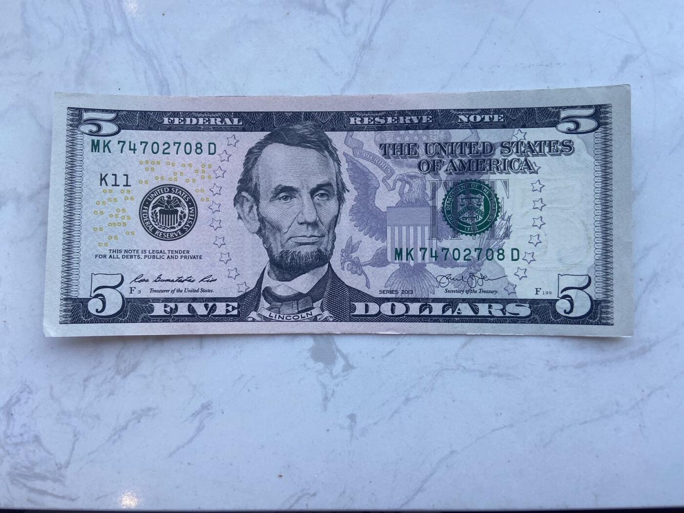 【炜奕收藏】裸钞专场第八期 美国5美元，au品相