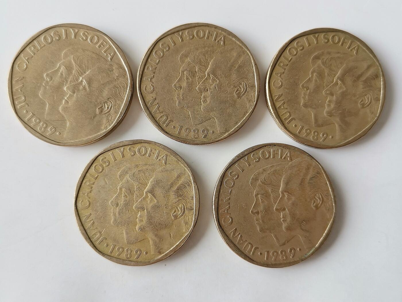 第一海外回流一元起拍收藏 散币专场 第97期 西班牙卡洛斯苏菲亚夫妇500比塞塔大铜币 5枚