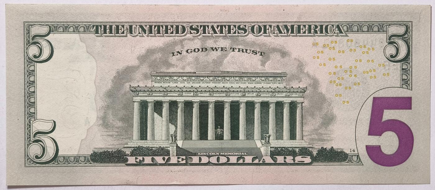 紫瑗钱币——第367期拍卖——纸币场 美国 2021年 E版 无序列 亚伯拉罕·林肯 5美元 彩色版 UNC