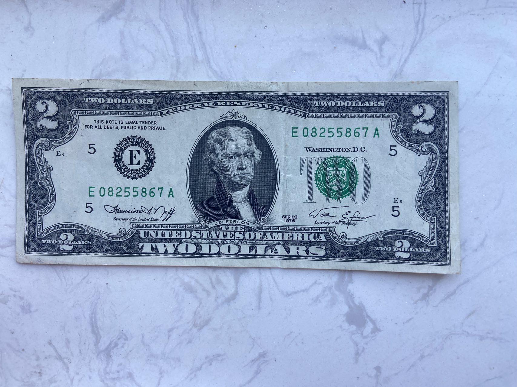 【炜奕收藏】裸钞专场第八期 1976年美国独立200年2美元，流通好品