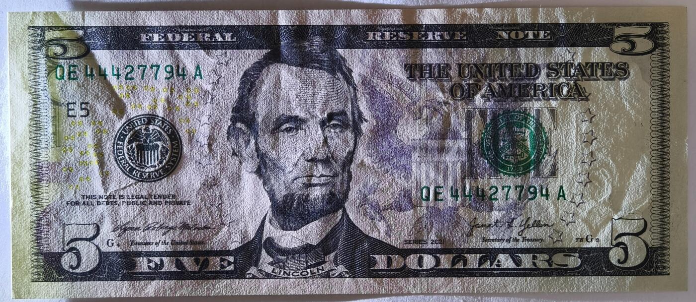 紫瑗钱币——第367期拍卖——纸币场 美国 2021年 E版 无序列 亚伯拉罕·林肯 5美元 彩色版 UNC-