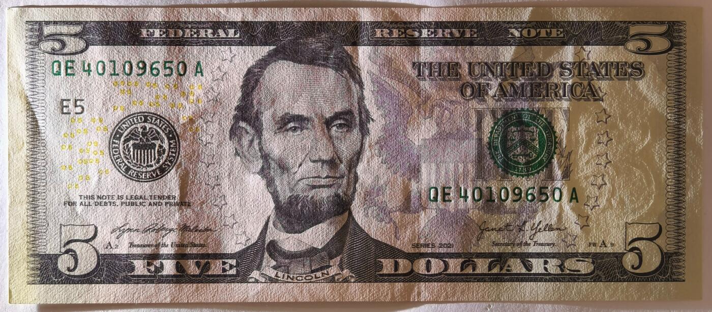 紫瑗钱币——第367期拍卖——纸币场 美国 2021年 E版 无序列 亚伯拉罕·林肯 5美元 彩色版 UNC- 捆印