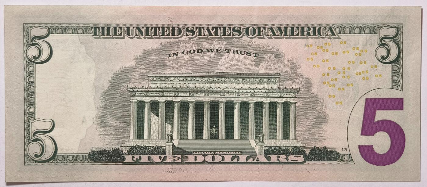 紫瑗钱币——第367期拍卖——纸币场 美国 2021年 E版 无序列 亚伯拉罕·林肯 5美元 彩色版 UNC-