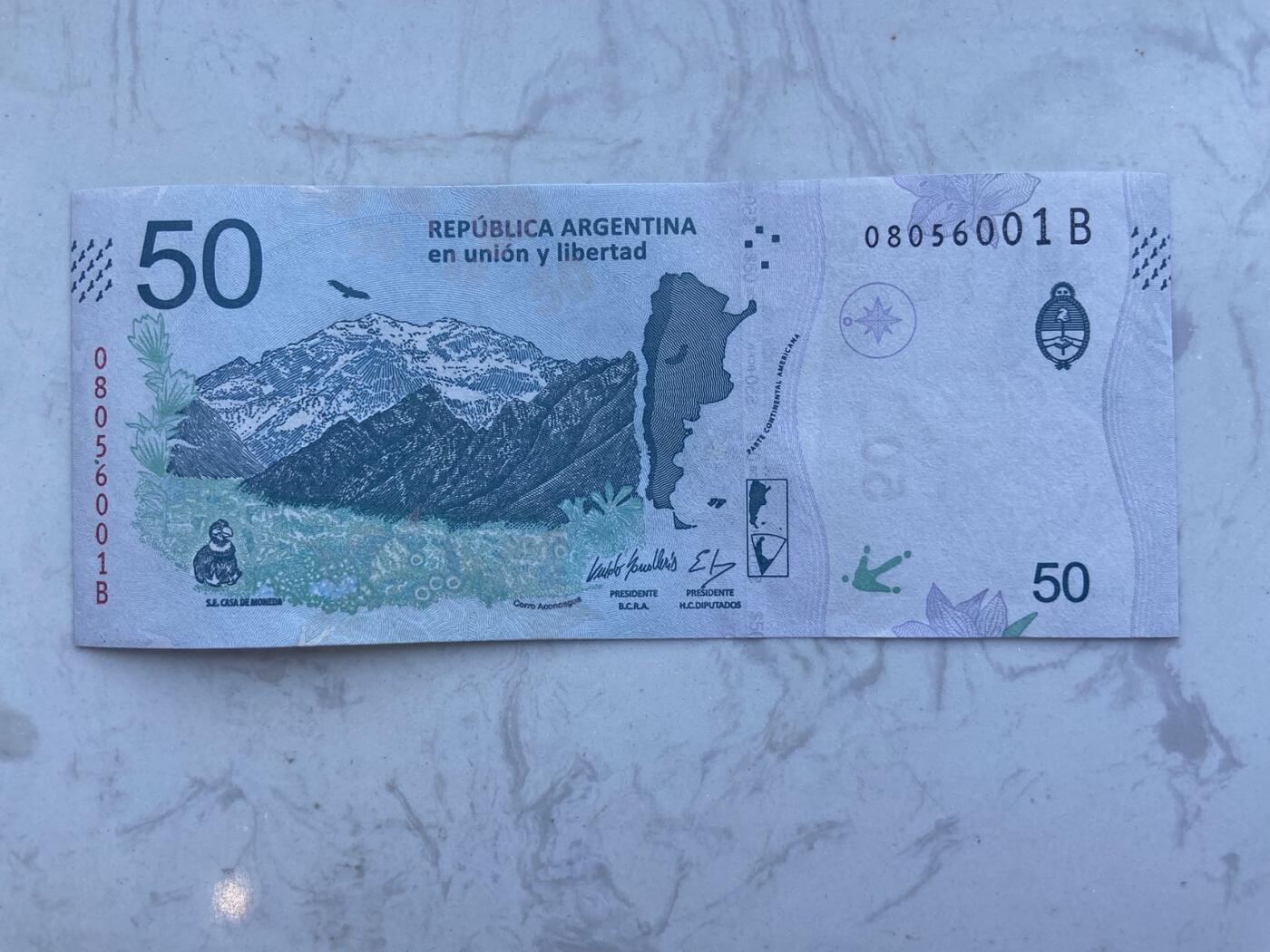【炜奕收藏】裸钞专场第八期 阿根廷50比索，unc-品相
