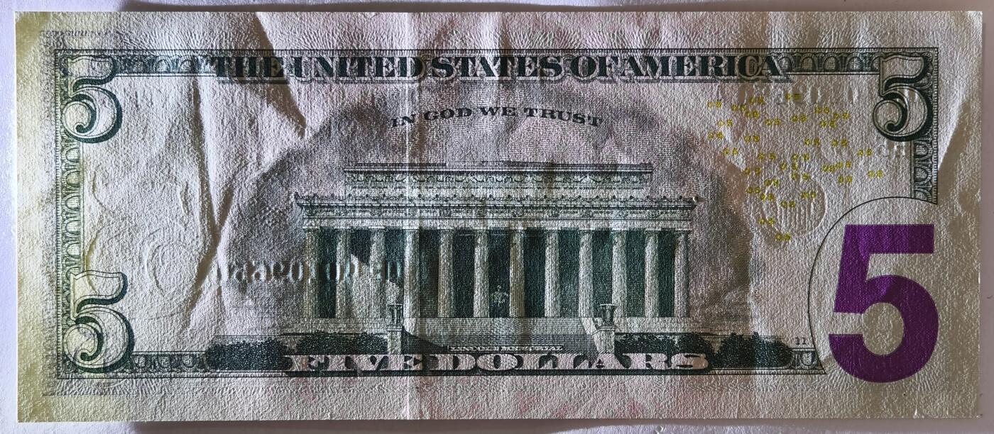 紫瑗钱币——第367期拍卖——纸币场 美国 2021年 E版 无序列 亚伯拉罕·林肯 5美元 彩色版 UNC- 捆印