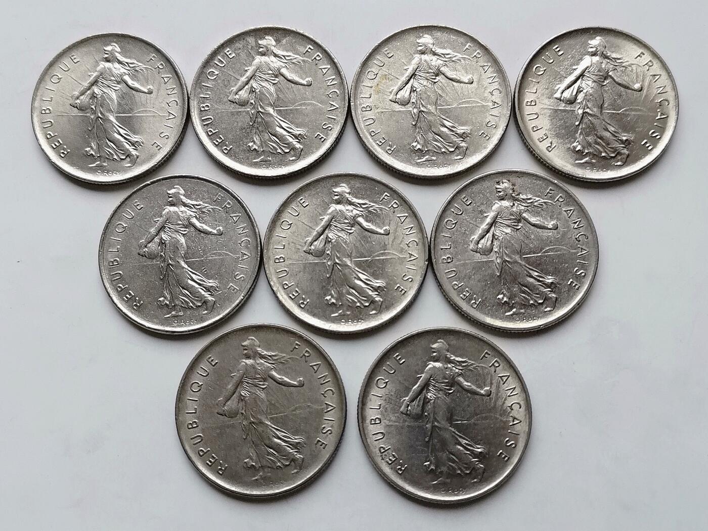 第一海外回流一元起拍收藏 散币专场 第97期 法国5法郎 9枚