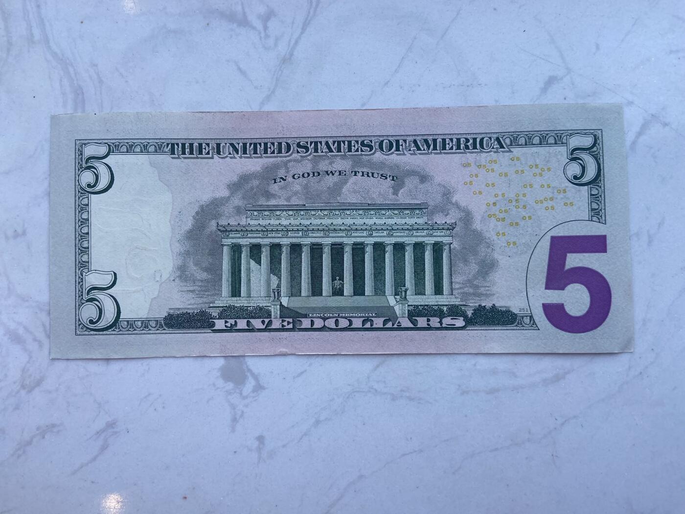 【炜奕收藏】裸钞专场第八期 美国5美元，au品相