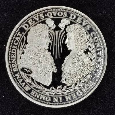 巴斯克收藏第281期 纪念币专场 7月2/3/4号三场连拍 全场包邮 - 德国 1996年 巴伐利亚1685年 5杜卡特马克西米利安二世大婚纪念币复刻版精制纪念银币 20g