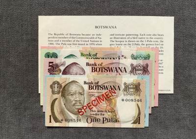 各国外币第44期 - 博茨瓦纳一套5张样票样钞 全新带证书
