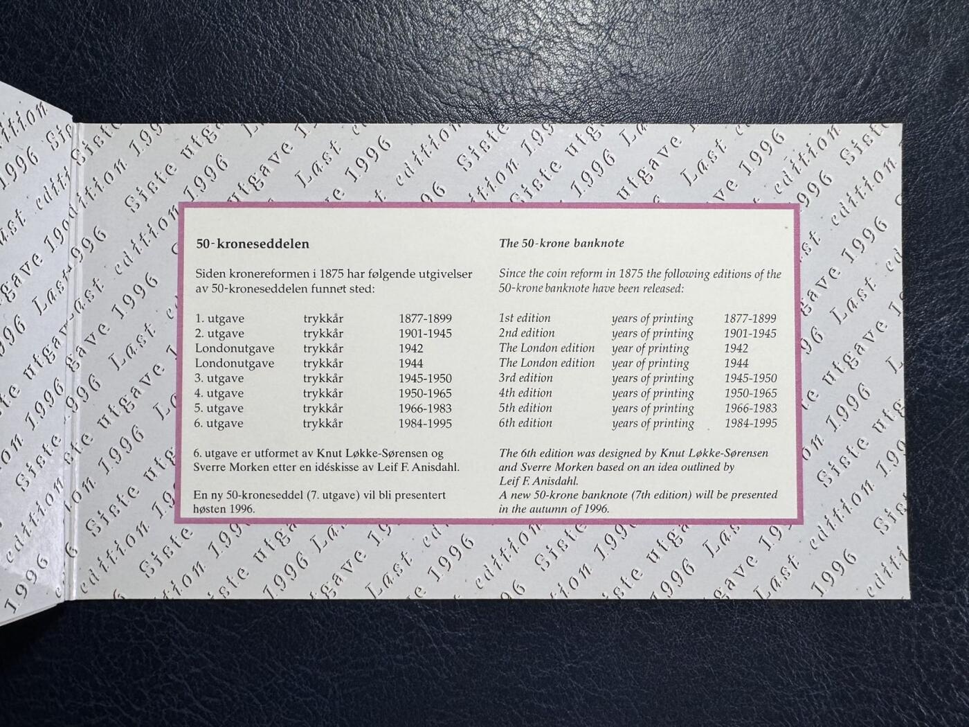 收藏联盟Quantum Auction 第355期拍卖  挪威1995年50克朗末版纪念冠 品相UNC 带原册 稀少 限量发行