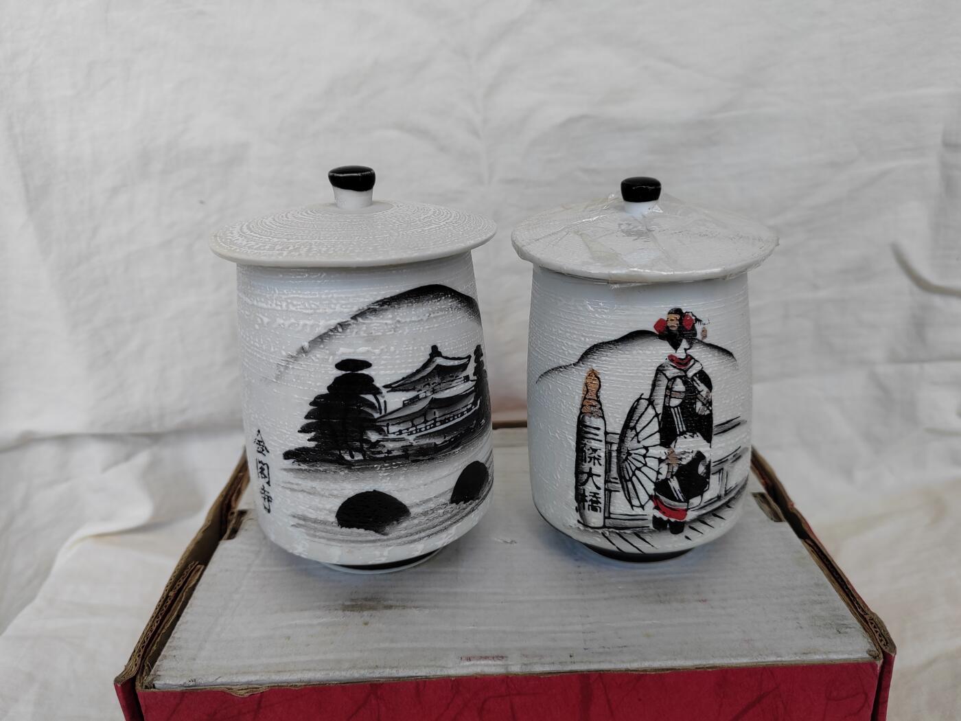 欧美回流精选 原盒日本回流清水烧夫妻汤吞盖杯一对