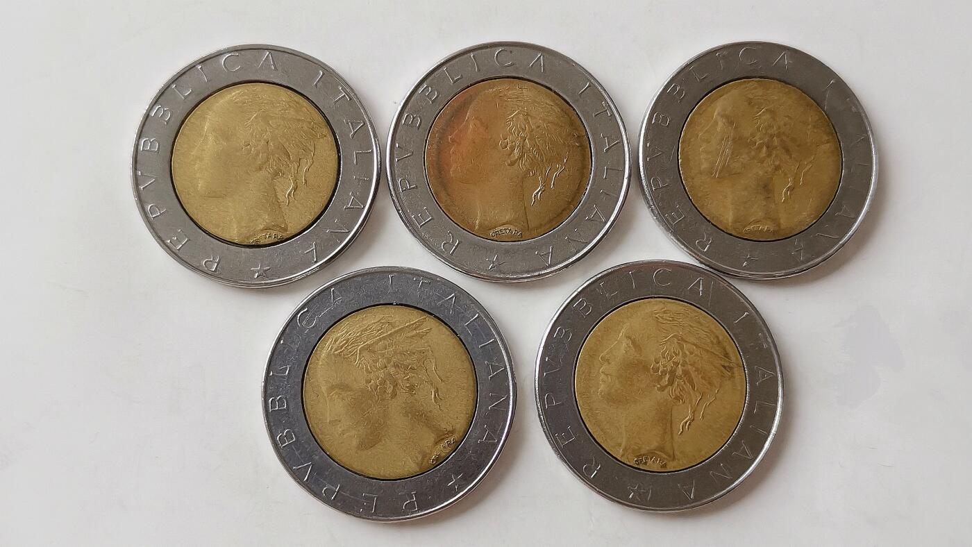 第一海外回流一元起拍收藏 散币专场 第98期 意大利500里拉双色币 5枚