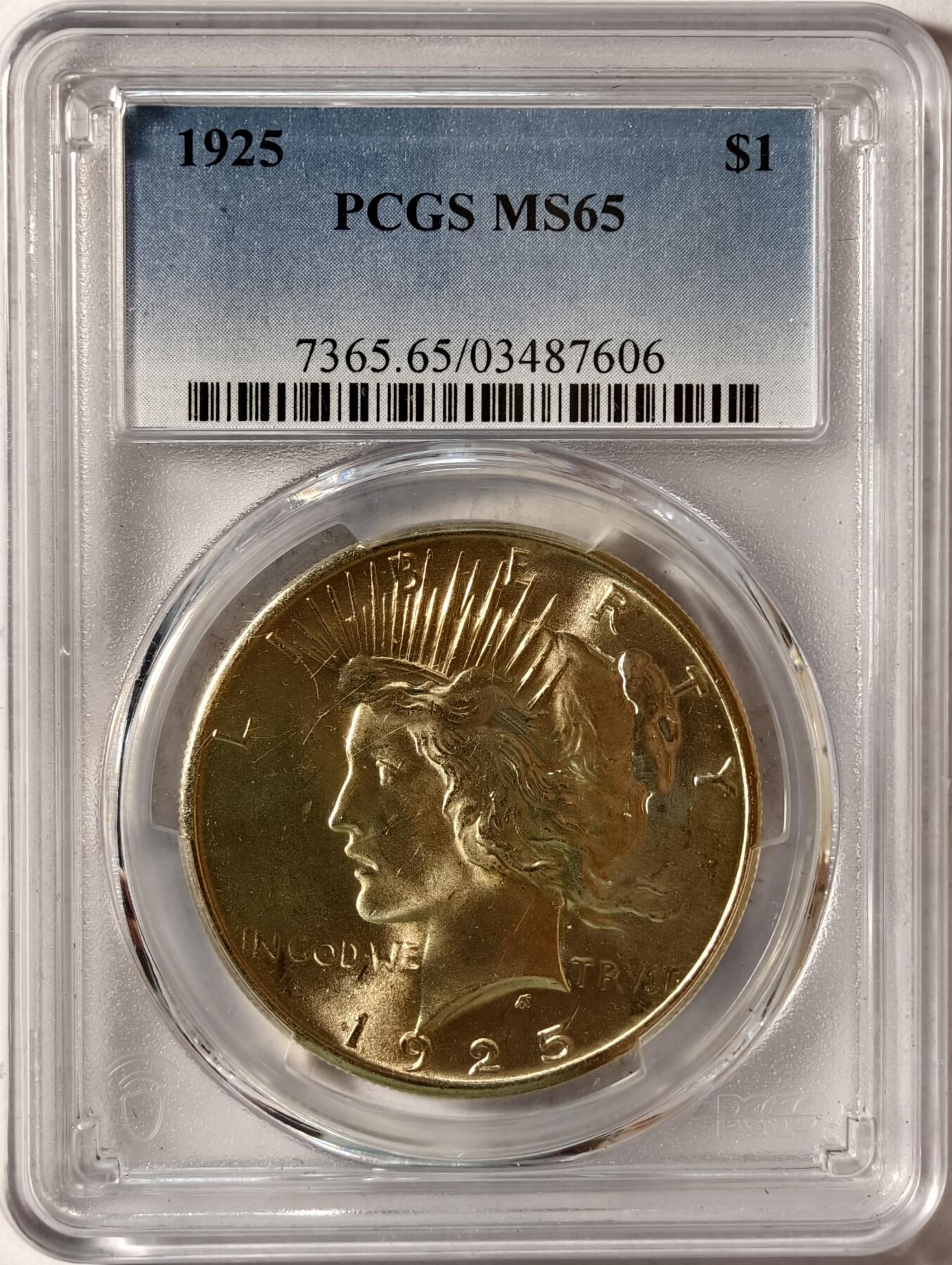 紫瑗钱币——第386期拍卖 美国 1925年 和平鸽 1美元 银币 PCGS MS65 老盒 65难度比摩根高