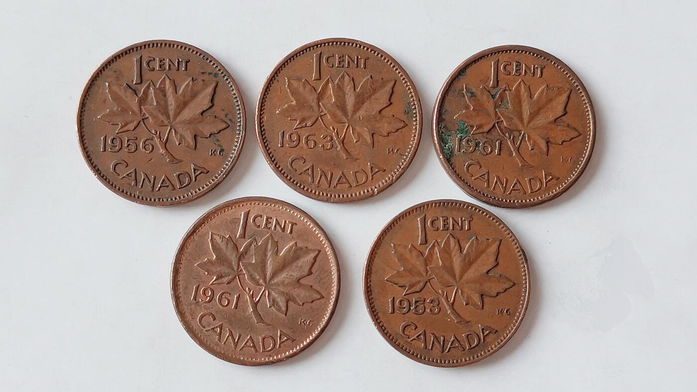第一海外回流一元起拍收藏 散币专场 第98期 加拿大1分铜币 伊丽莎白二世 5枚