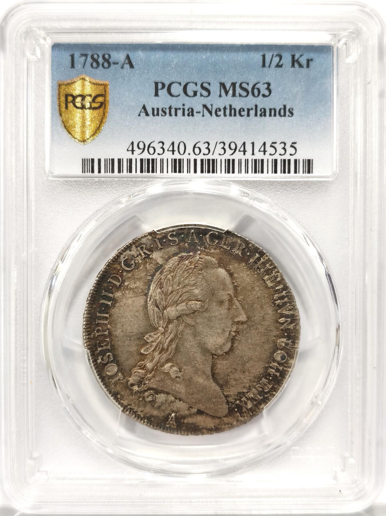 博洋堂世界钱币拍卖第082期（全场包邮） PCGS MS63 奥属尼德兰1788年约瑟夫二世皇冠权杖1/2泰勒 超级彩！PCGS 评级榜冠军分，唯一一枚