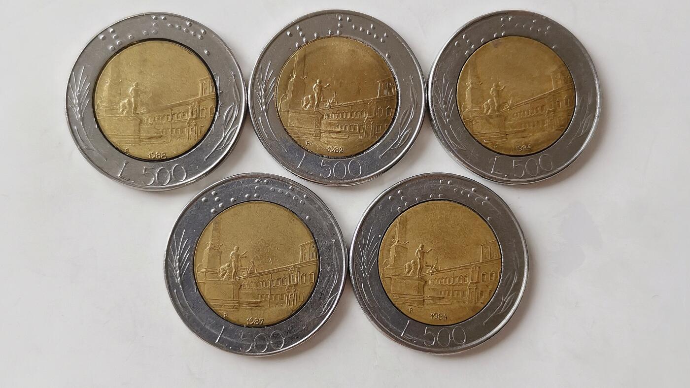 第一海外回流一元起拍收藏 散币专场 第98期 意大利500里拉双色币 5枚