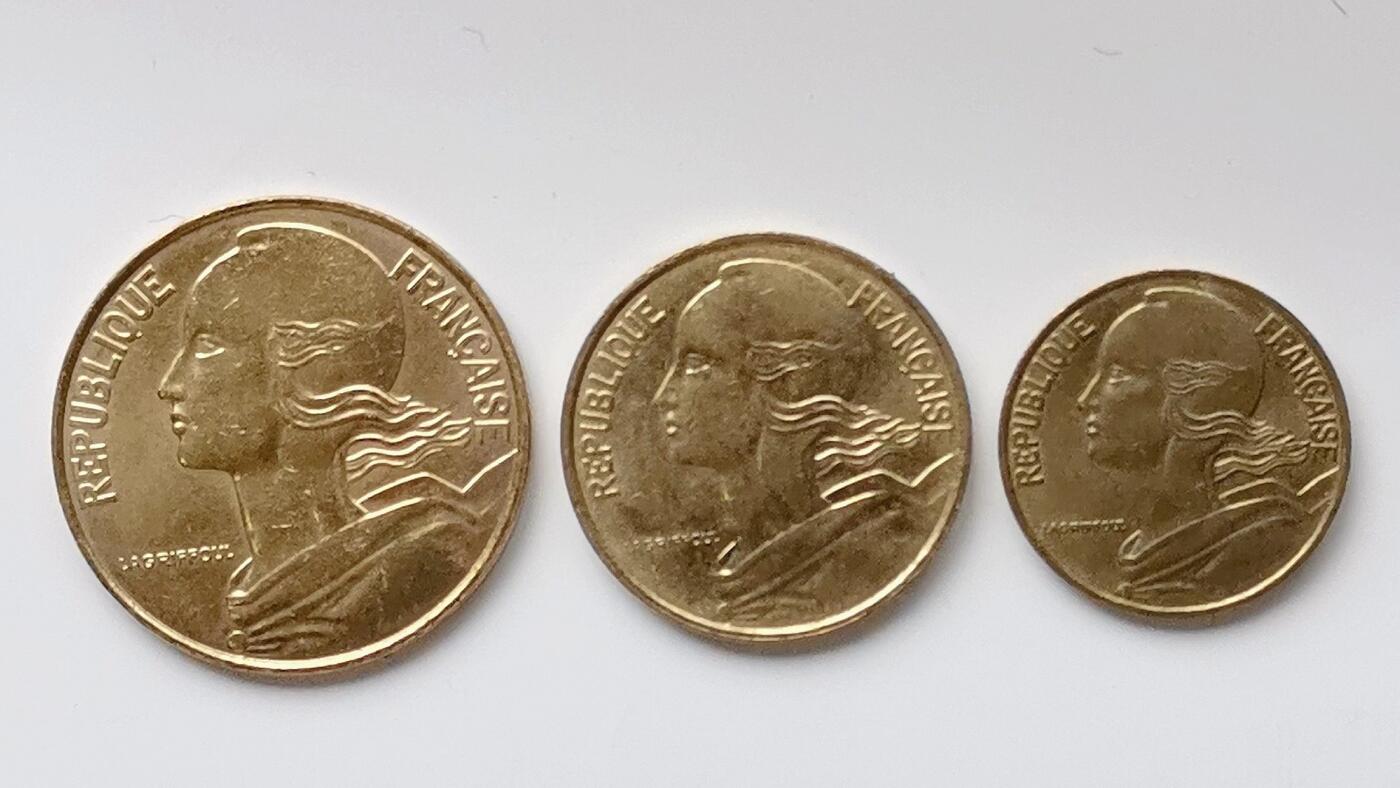 第一海外回流一元起拍收藏 散币专场 第98期 法国90年代5-20分青铜币3枚