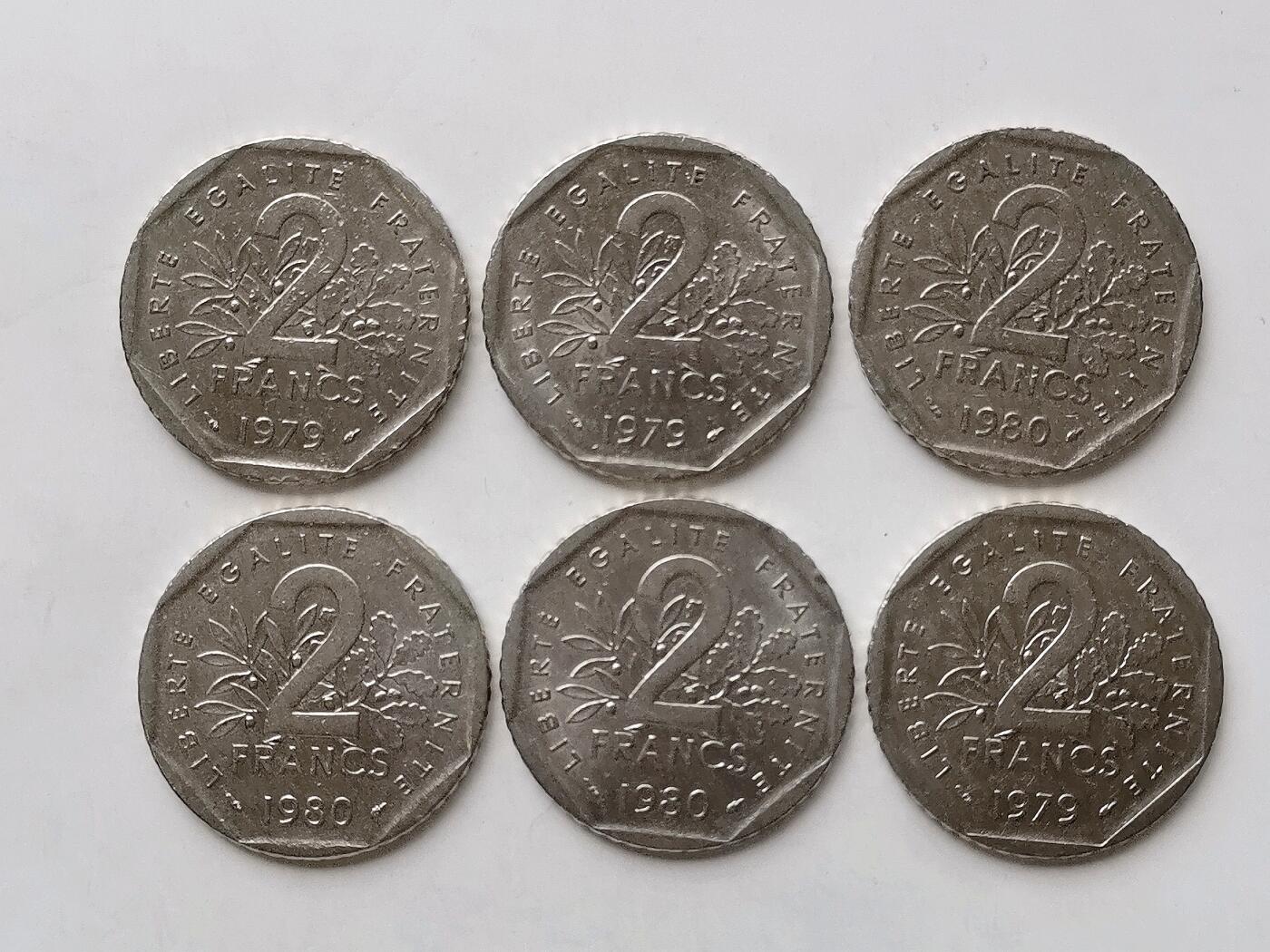 第一海外回流一元起拍收藏 散币专场 第98期 法国1979/80年2法郎  6枚
