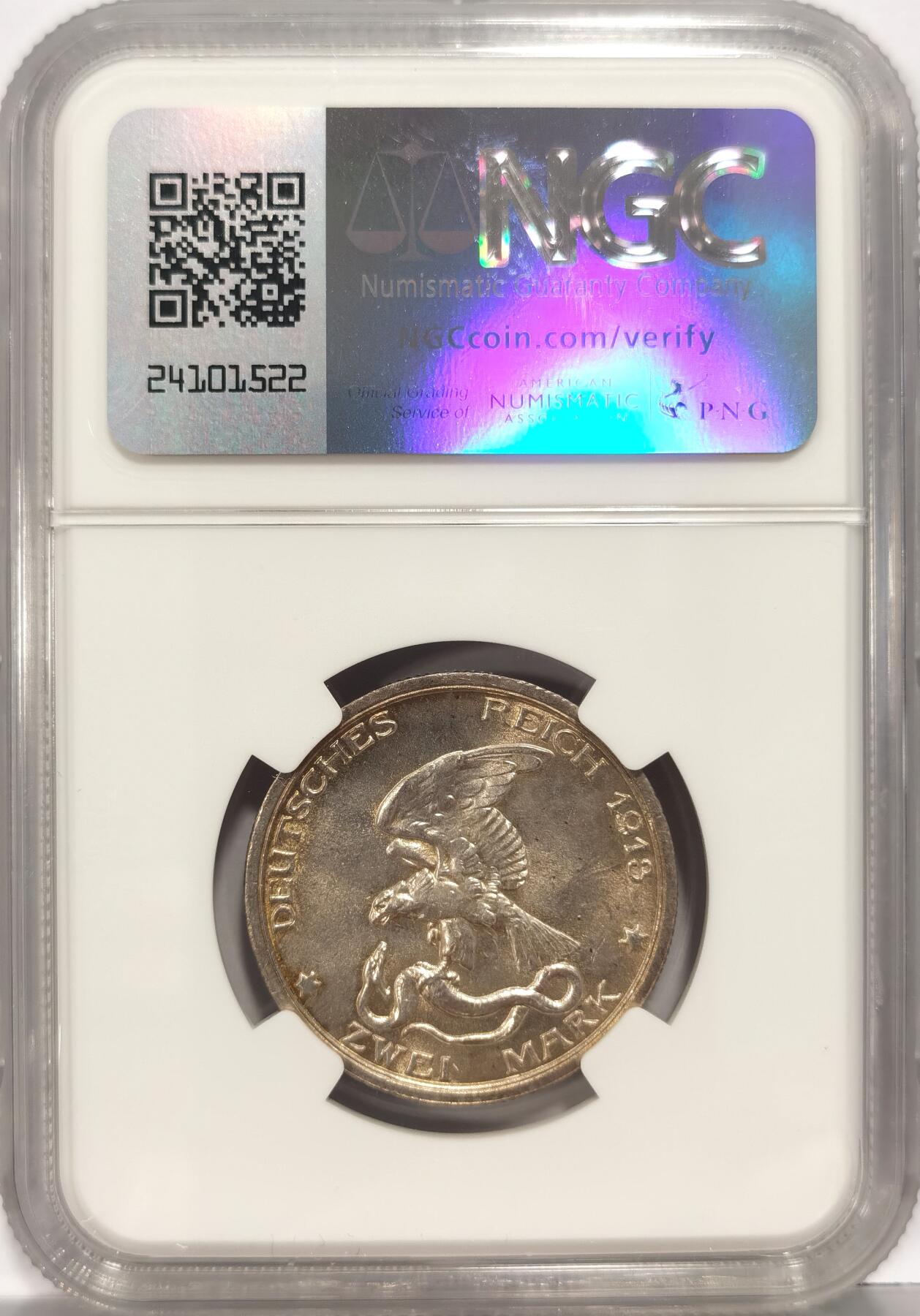 博洋堂世界钱币拍卖第082期（全场包邮） NGC UNC 德国普鲁士1913年击败拿破仑2马克，没有清洗痕迹，转光强烈