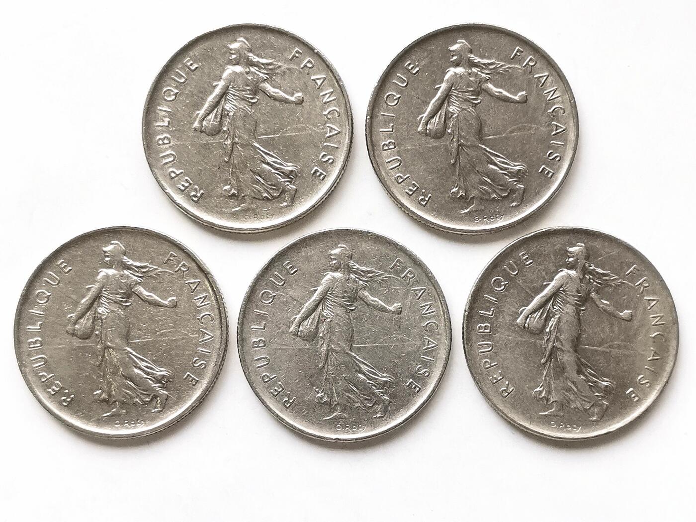 第一海外回流一元起拍收藏 散币专场 第98期 法国1970/71年5法郎 5枚