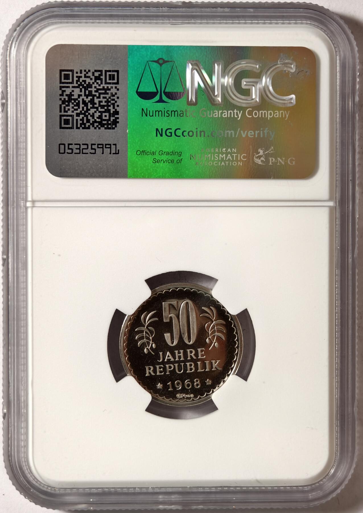 紫瑗钱币——第386期拍卖 奥地利 1968年 共和国成立50周年 纪念 铂金章 NGC PR66 UC Top pop 唯一评级记录