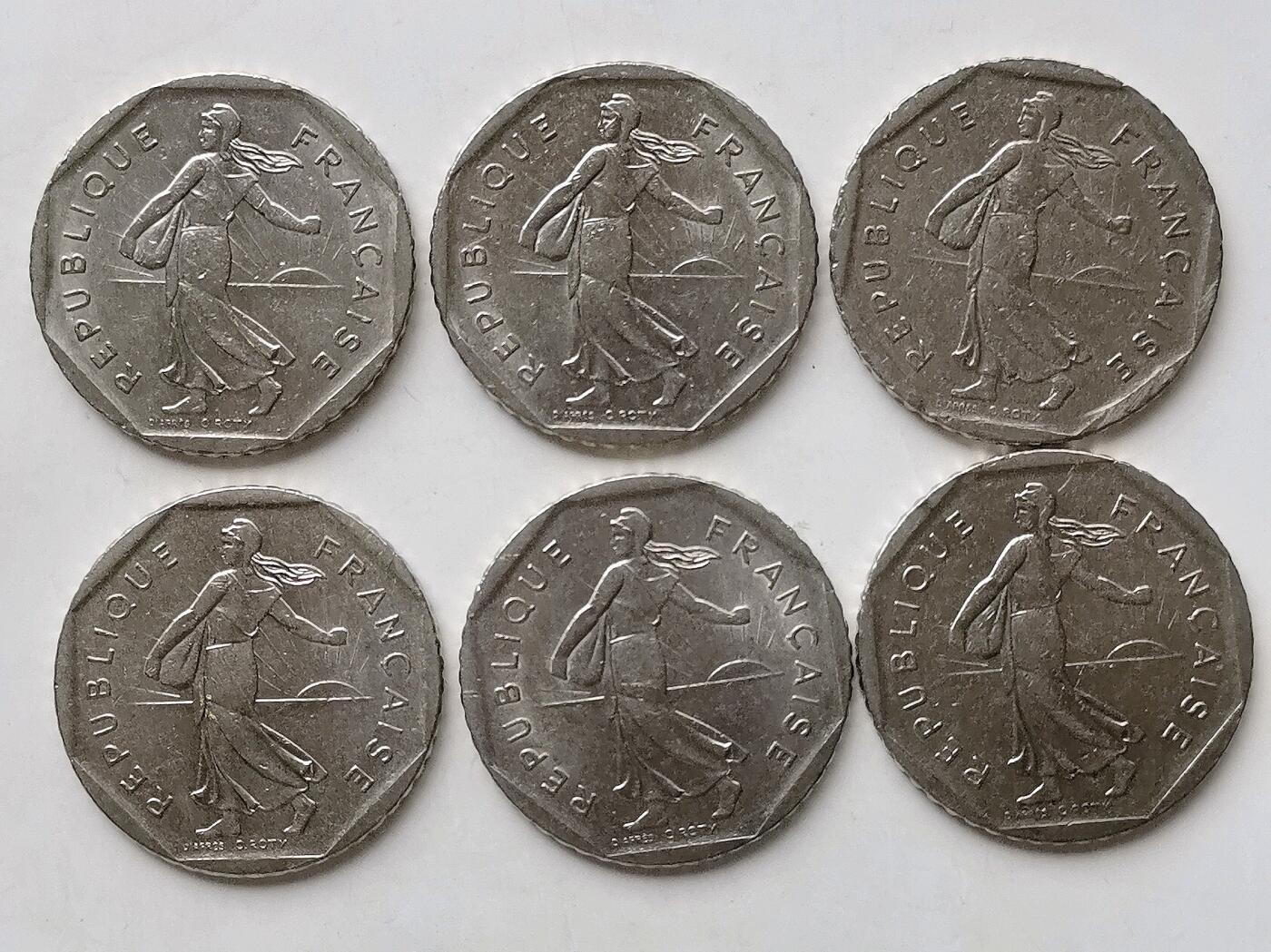 第一海外回流一元起拍收藏 散币专场 第98期 法国1979/80年2法郎  6枚