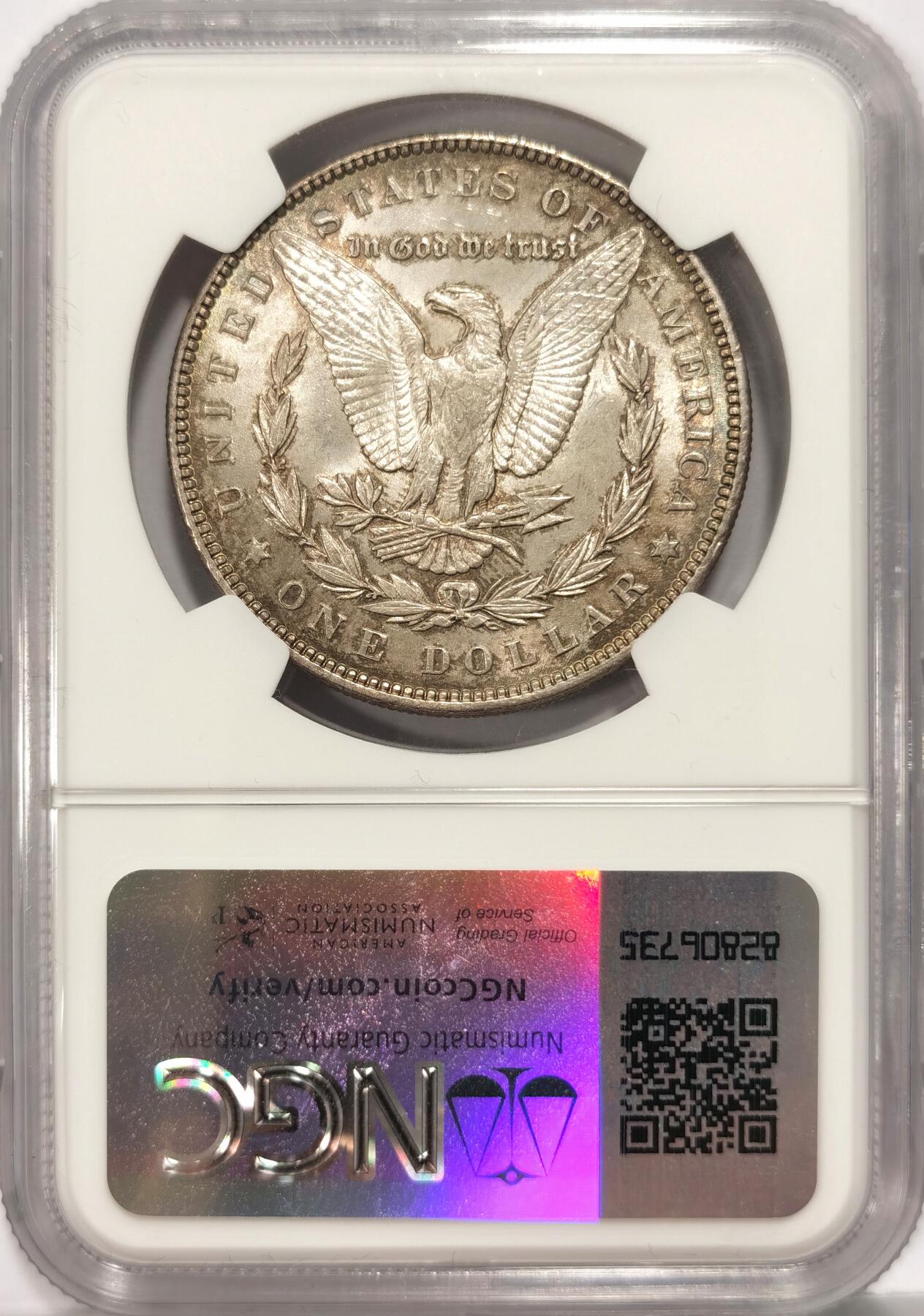 博洋堂世界钱币拍卖第082期（全场包邮） NGC MS64 美国1887年摩根银币1美元。双面浅灰包浆，若现五彩，底板车轮光完整，硬通货投资佳品