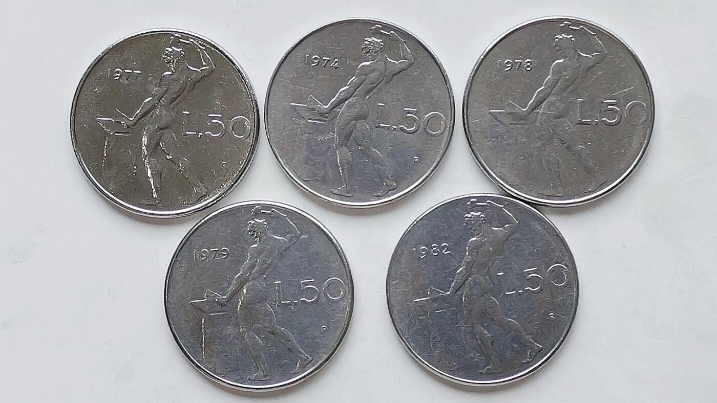 第一海外回流一元起拍收藏 散币专场 第98期 意大利50里拉钢币 5枚