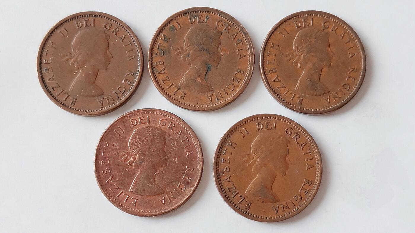 第一海外回流一元起拍收藏 散币专场 第98期 加拿大1分铜币 伊丽莎白二世 5枚