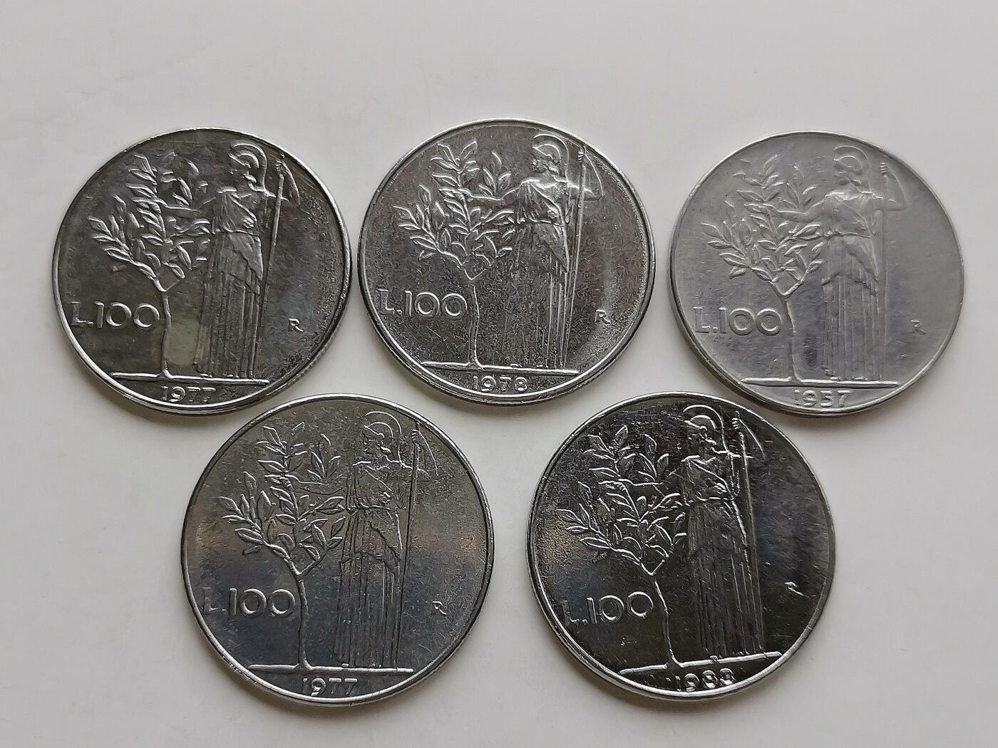 第一海外回流一元起拍收藏 散币专场 第98期 意大利100里拉钢币 5枚