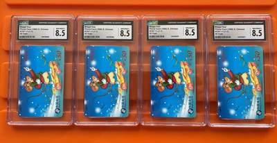 《卡拍》第292期拍卖6月22日晚22：10时延时截拍 全国通用田村卡《生肖鼠》四枚新卡，CGC评级8.5分。四枚评级号连号。