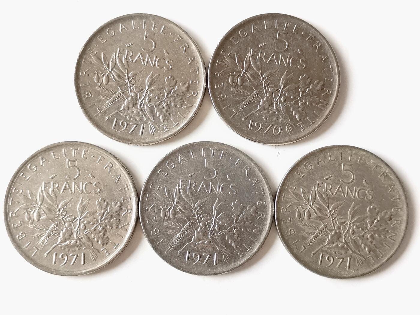第一海外回流一元起拍收藏 散币专场 第98期 法国1970/71年5法郎 5枚