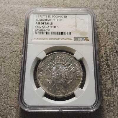 0起1加再包邮-纯粹捡漏拍-334专场特拍 - 玻利维亚1872年1玻利维亚银币（KM155）-NGC AU DETAILS