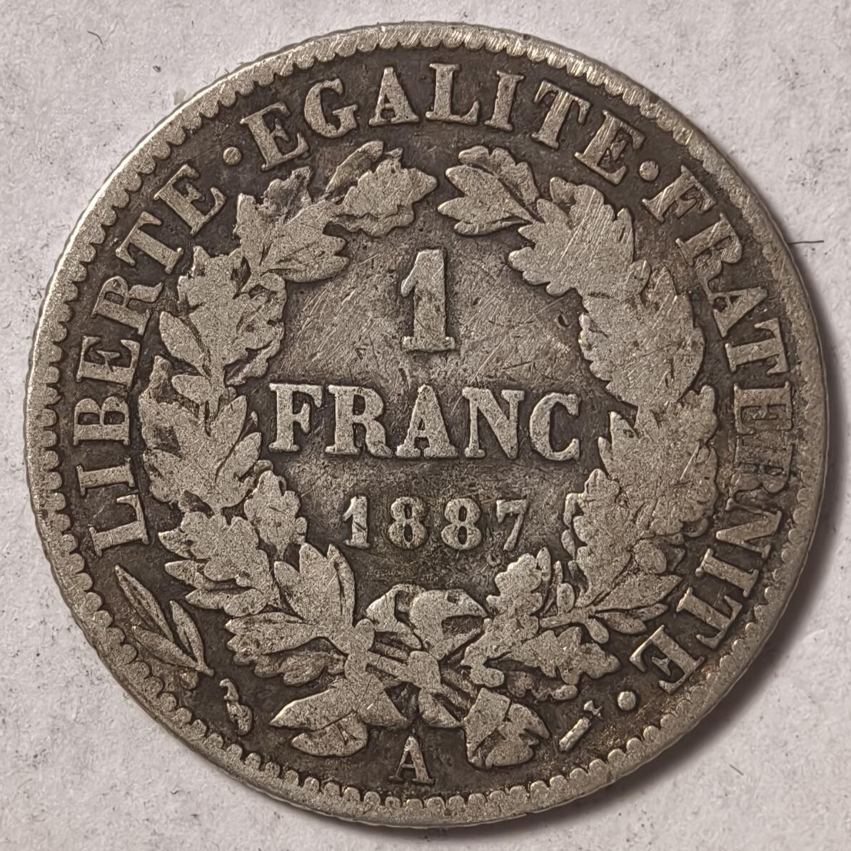 紫瑗钱币——第386期拍卖 法国 1887年 谷物女神 1法郎 5克 0.835银