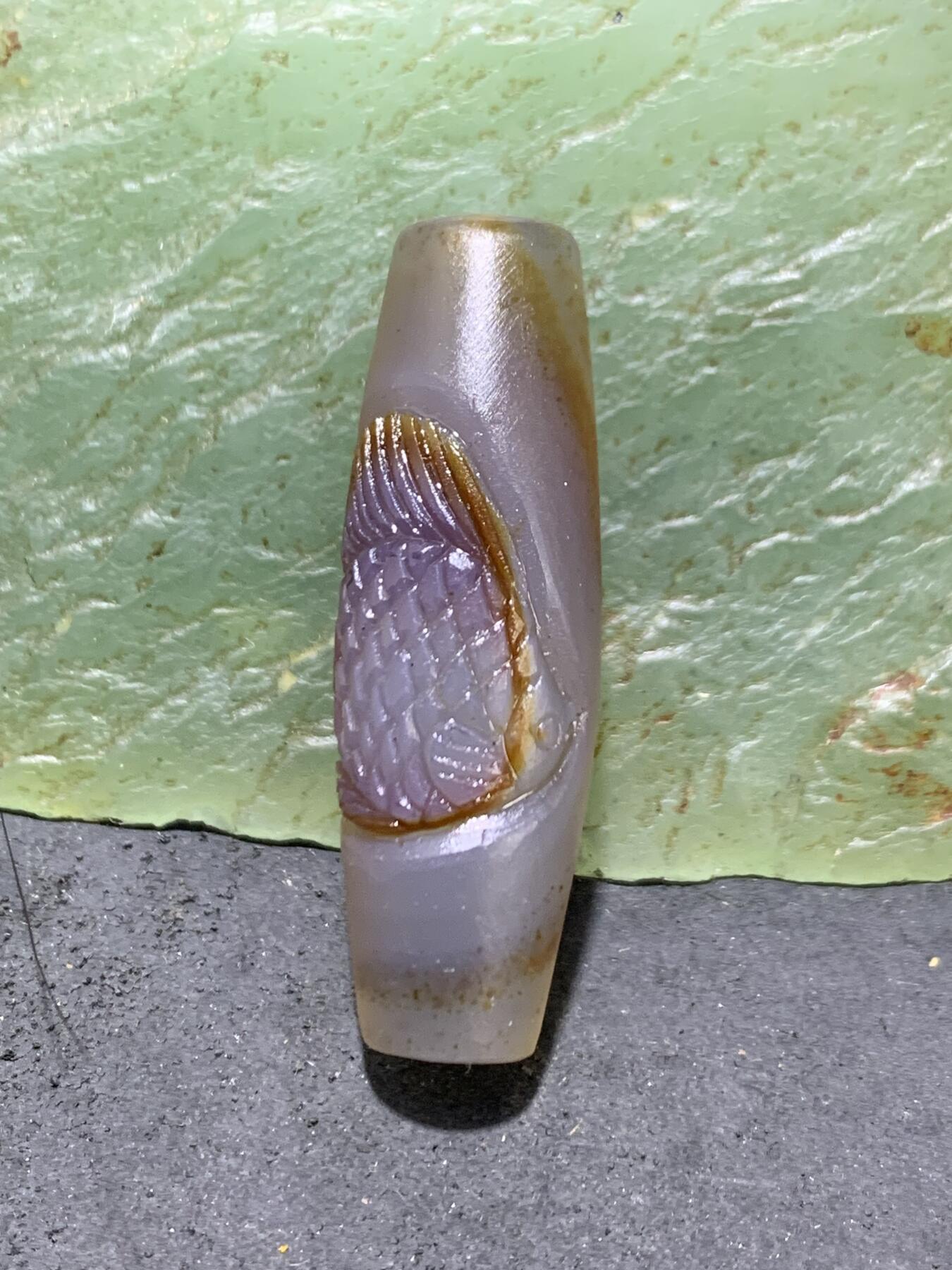 精美亚光高玉化巴西玛瑙手工俏色巧雕富贵有余随形吊坠一个！