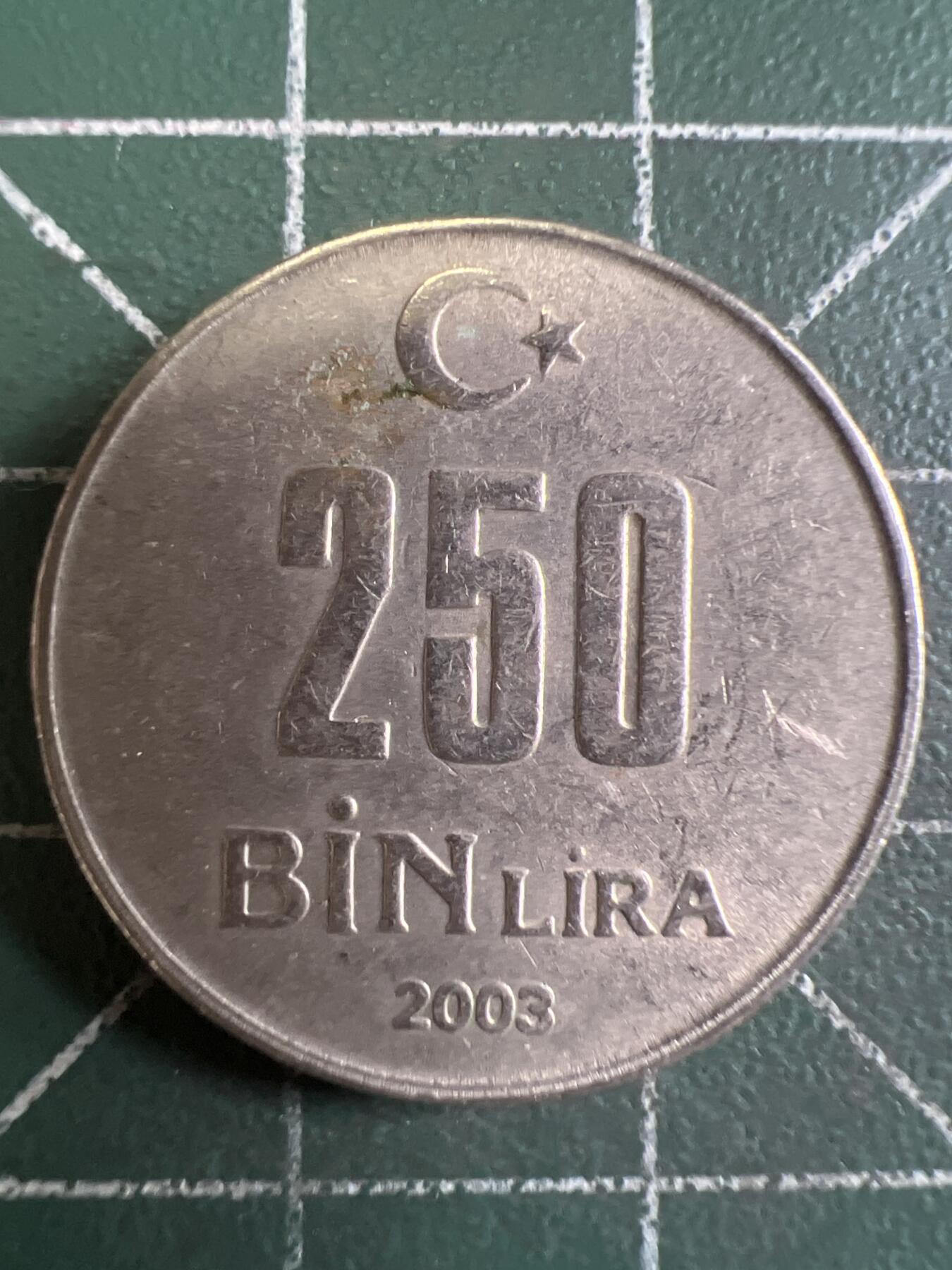 第632期 硬币专场 （无押金，捡漏，全场50包邮，偏远地区除外，接收代拍业务，本店十天发一次货） 土耳其250Bin里拉