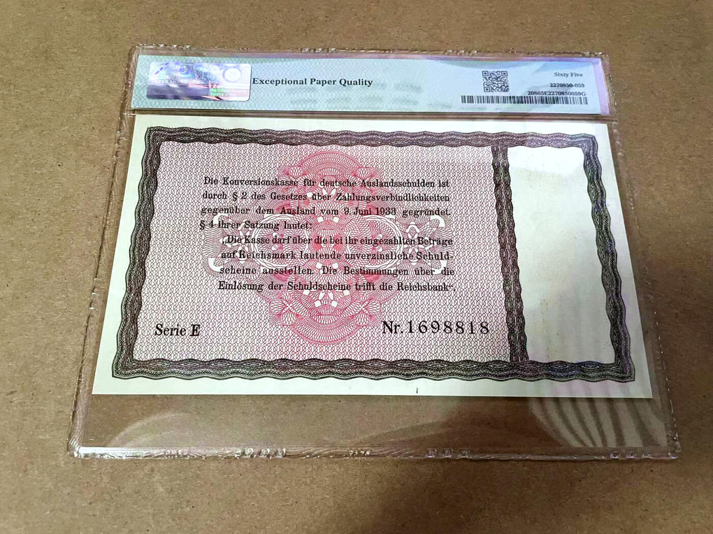 【Blue Auction】✨世界纸币精拍第495期【精】 【倒置号】德国 1934年10马克 PMG65EPQ 大票幅 