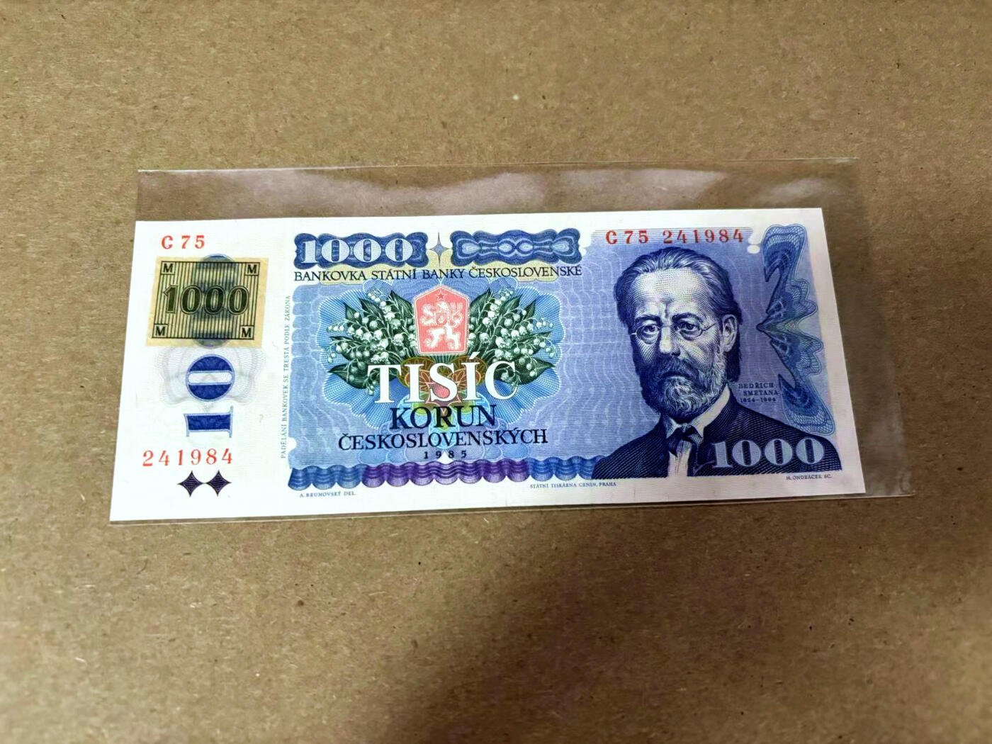 【Blue Auction】✨世界纸币精拍第495期【精】 捷斯 1985年1000克朗 贴票版 全新UNC