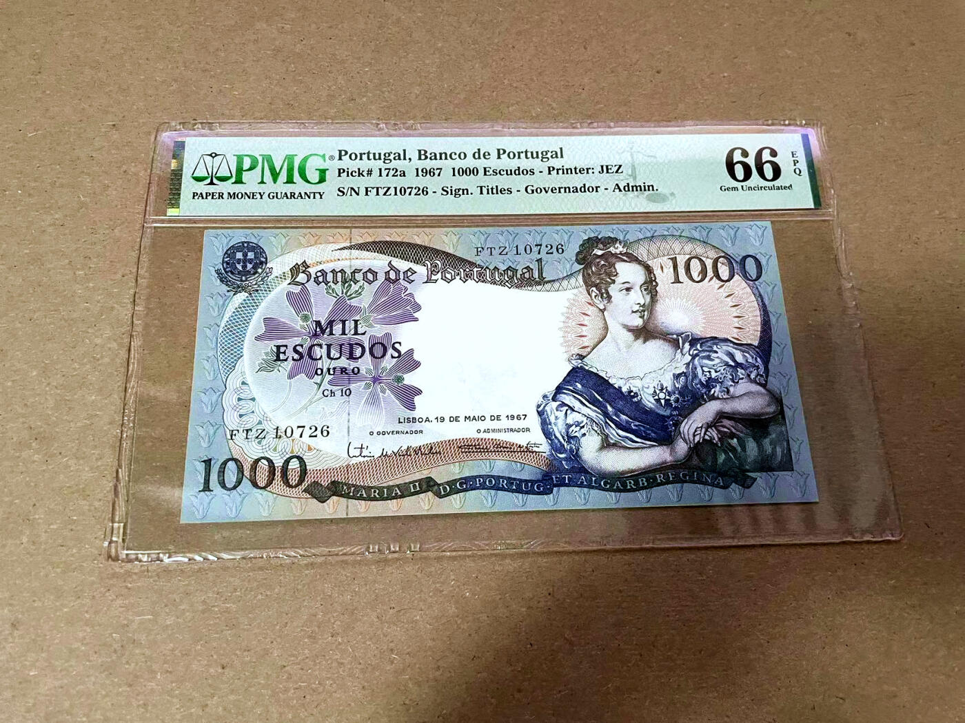 【Blue Auction】✨世界纸币精拍第495期【精】 葡萄牙 1967年1000埃斯库多 PMG66EPQ 