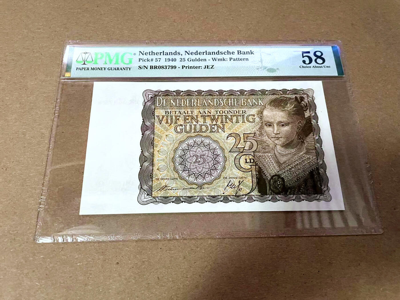 【Blue Auction】✨世界纸币精拍第495期【精】 荷兰 1940年25盾 黄色小女孩 PMG58 