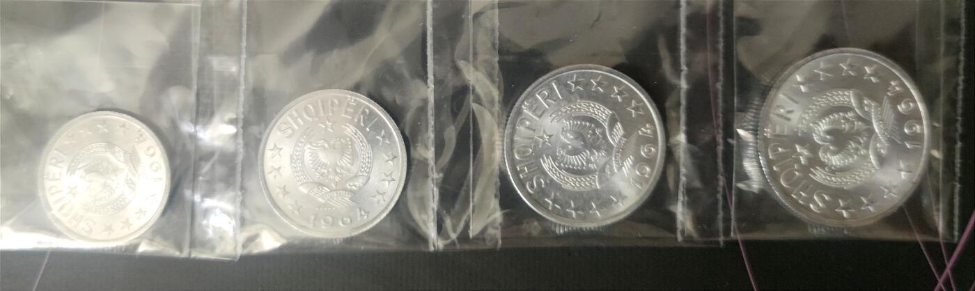 07月07日 世界币章 中国援助造币 1964 阿尔巴尼亚 辅币4枚套（国徽 麦穗）铝镁 9.5品